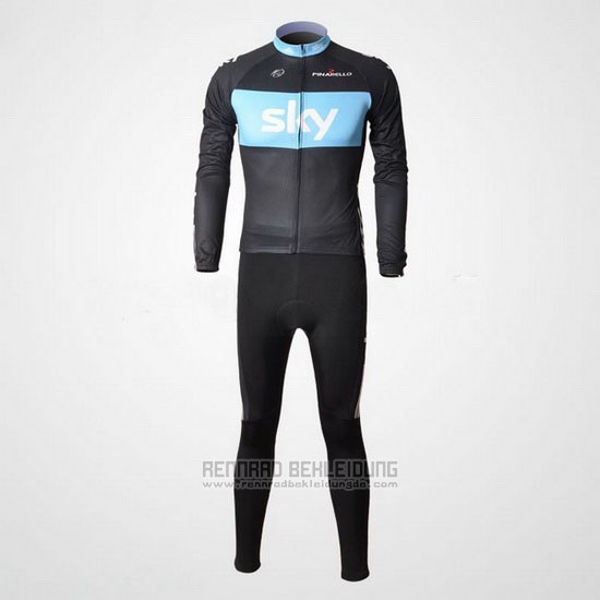 2011 Fahrradbekleidung Sky Shwarz und Azurblau Trikot Langarm und Tragerhose